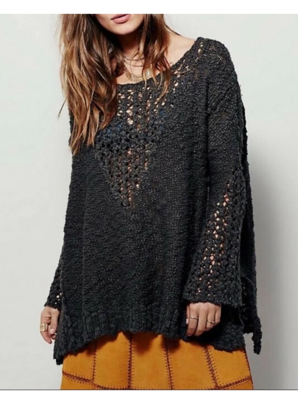 Free People grey crochet sweater size medium